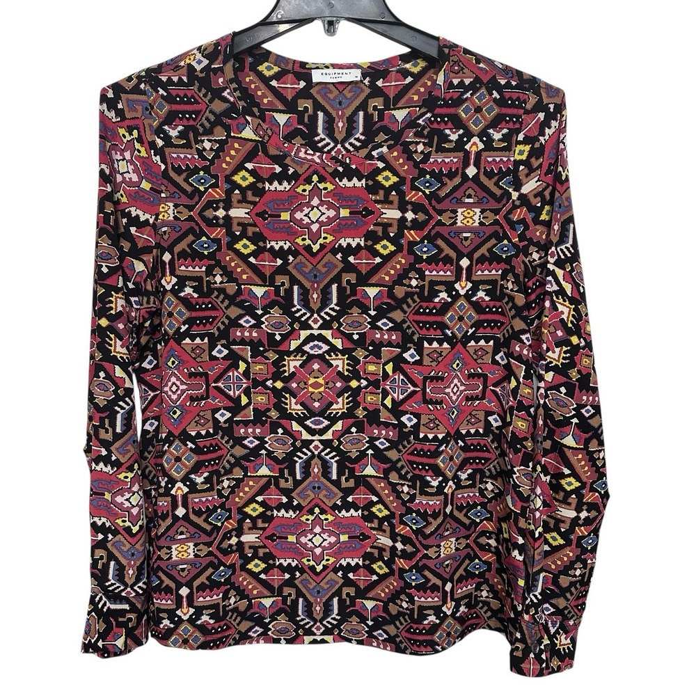 Equipment Femme 100% Silk Top Women Size Medium Long Sleeve Aztec